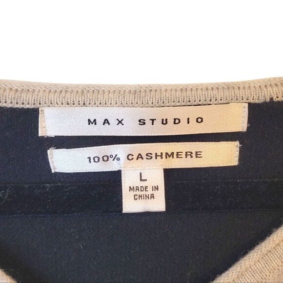Max Studio Women's Grey Black 100% Cashmere Colorblock Sweater Size L - Picture 3 of 6